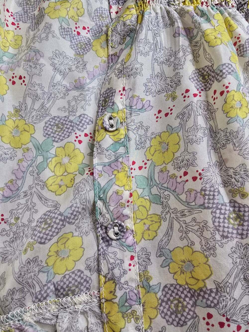 Johnny Was Silk Tiered Floral Button-Down Blouse Top Yellow Size L - Picture 3 of 8